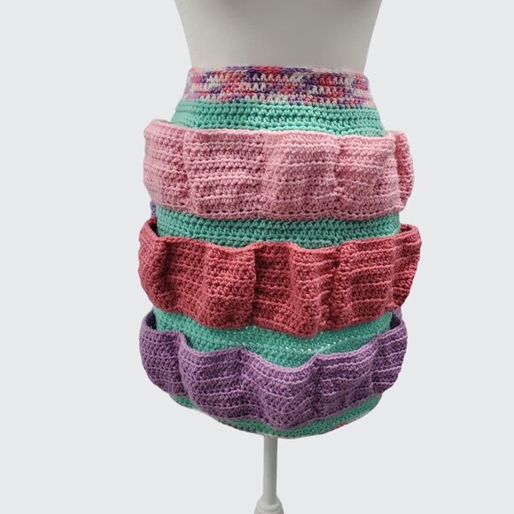 Unbranded Other - Egg Collecting Apron Blue Pink Purple Yarn Handmade Crochet Apron